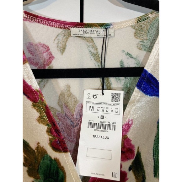 ZARA Velvet Velour Floral Midi Dress V-Neck | Size M - Picture 8 of 14